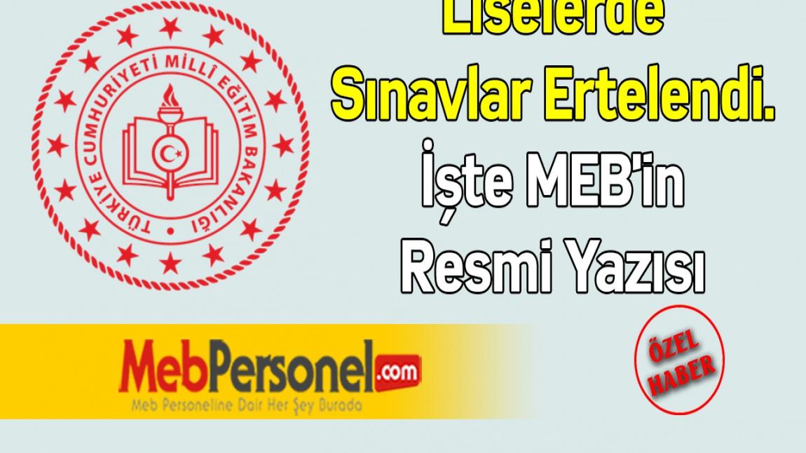 Liselerde Sınavlar Ertelendi. İşte MEB'in Resmi Yazısı